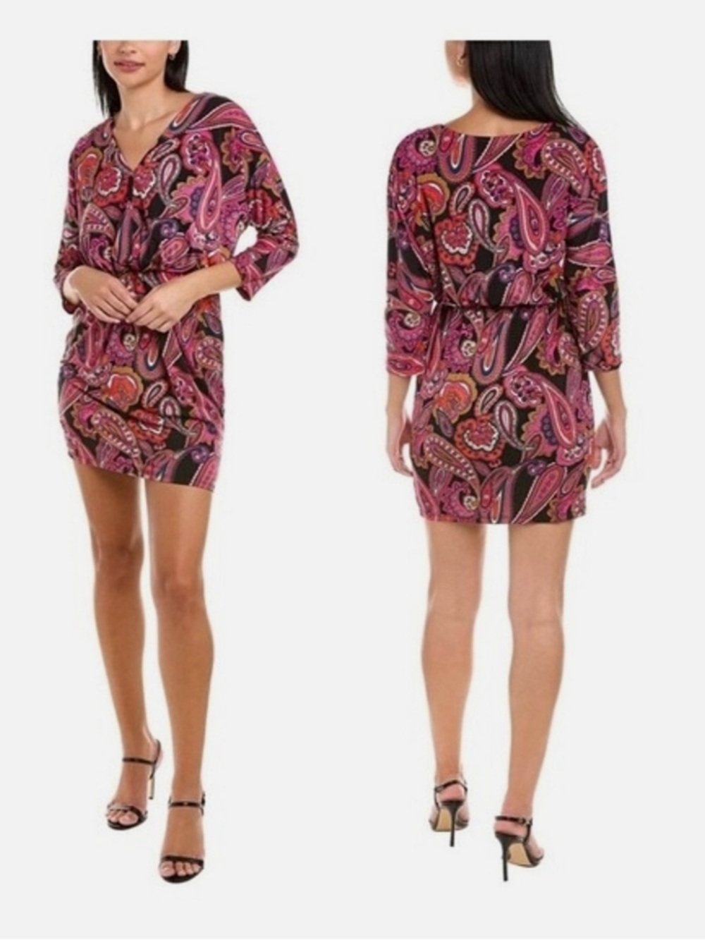 Trina Turk Birch Paisley Print minidress stretch jersey blouson Vneck medium NWT